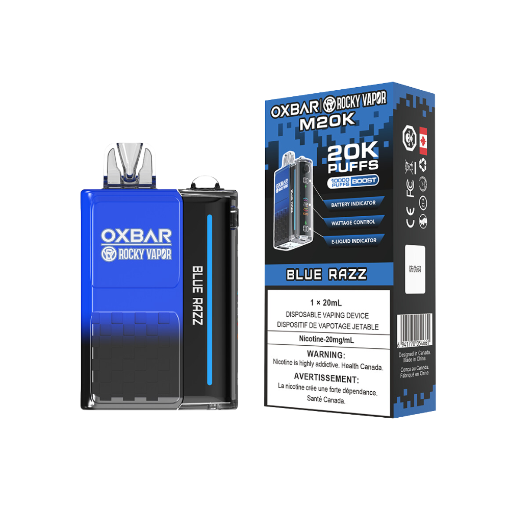 Oxbar Rocky Vapor M20K 20K Puffs Blue Razz Adjustable Wattage Rechargeable Disposable Vape 20Mg