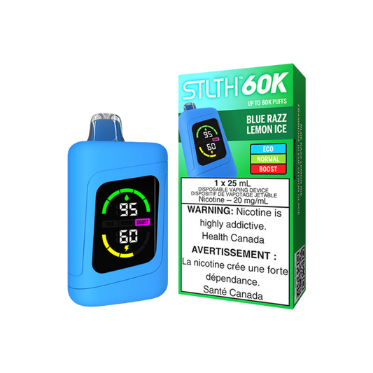 STLTH 60K Puffs - Blue Razz Lemon Ice Rechargeable Disposable Vape 20Mg