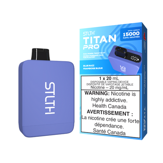 STLTH Titan 15K bouffées Razz Bleu cigarette électronique jetable rechargeable 20 mg