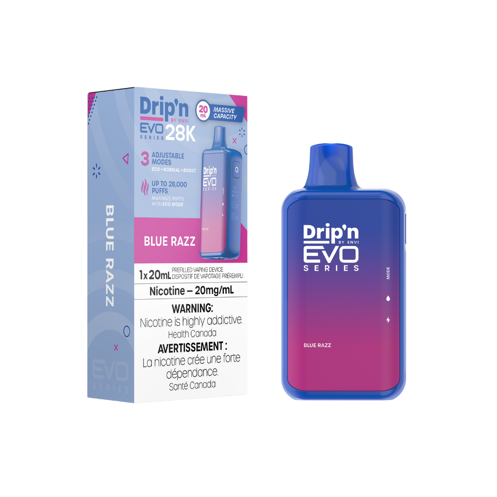 Dripin Evo 28k Puffs Blue Razz Adjustable Wattage Rechargeable Disposable Vape 20Mg