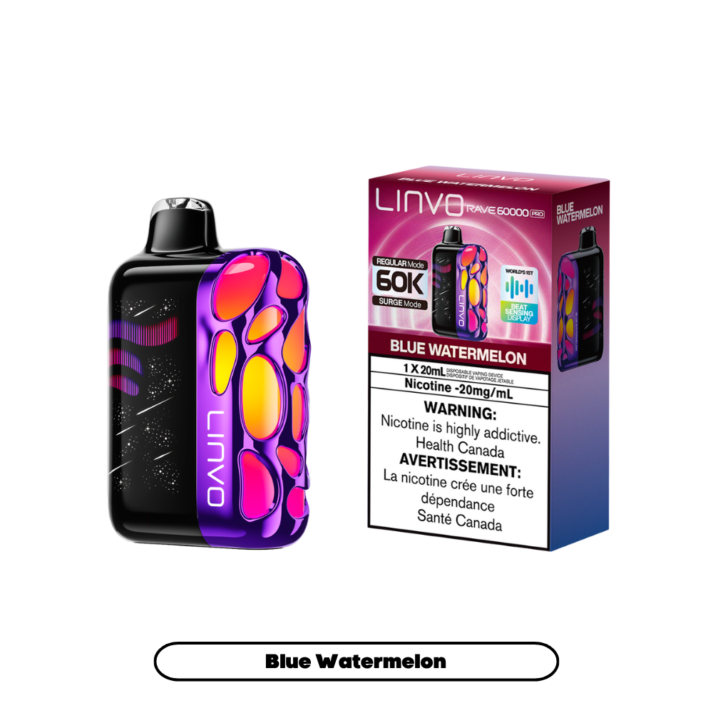Linvo Rave 60000 bouffées - Vape jetable rechargeable pastèque bleue 20Mg