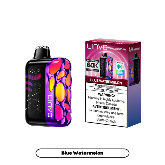 Linvo Rave 60000 bouffées - Vape jetable rechargeable pastèque bleue 20Mg