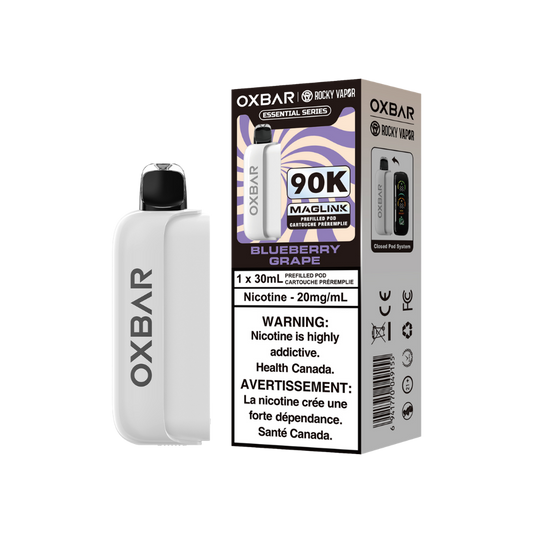 Oxbar Rocky Vapor Maglink Pod 90K bouffées - Pods jetables préremplis Blueberry Grape 20 mg