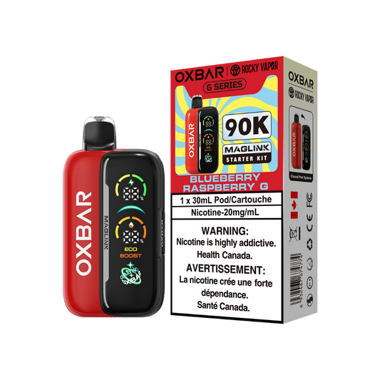 Kit de démarrage Oxbar Rocky Vapor Maglink 90K bouffées - Vape jetable/rechargeable à système fermé de pods G myrtille framboise 20Mg