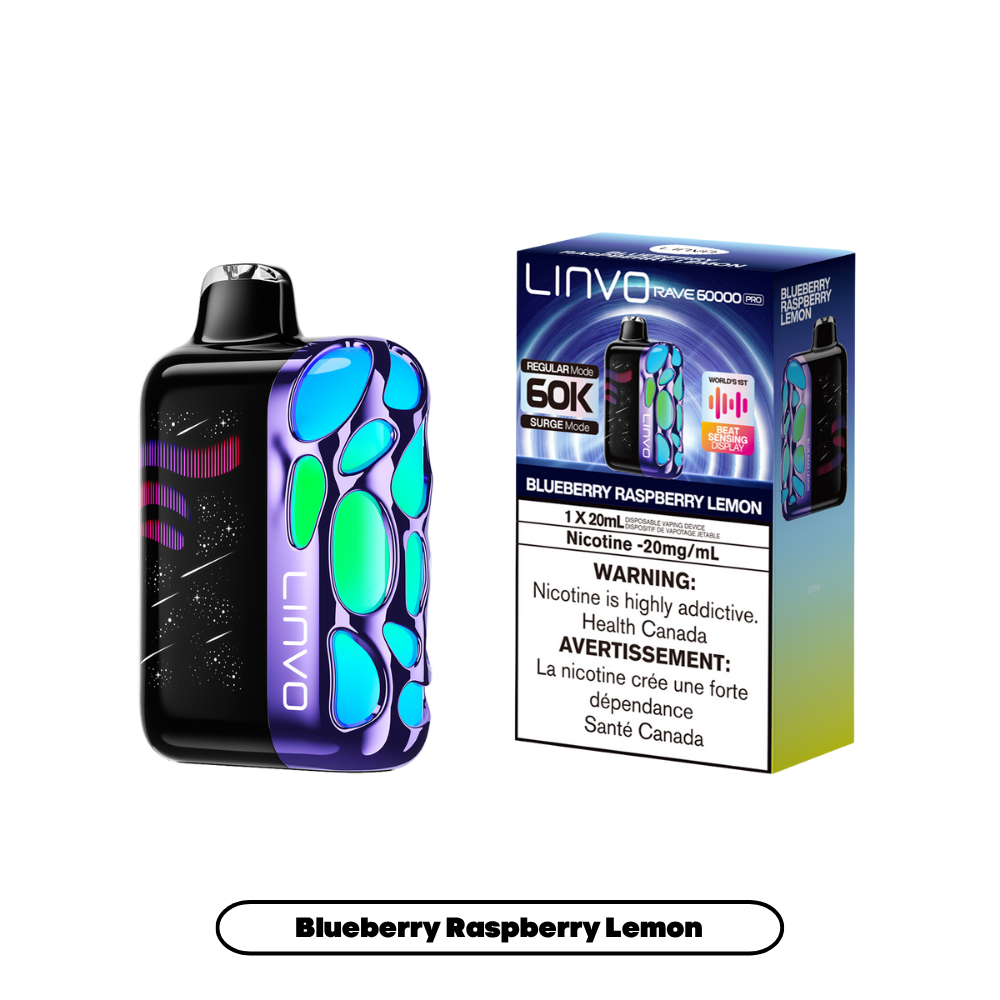Linvo Rave 60000 Bouffées - Vape Jetable Rechargeable Myrtille Framboise Citron 20Mg