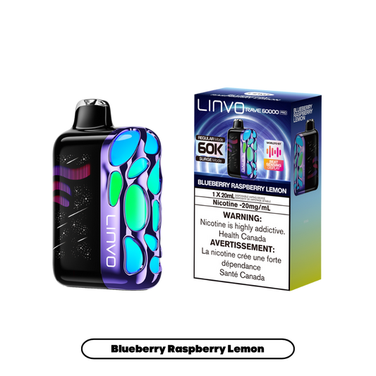 Linvo Rave 60000 Bouffées - Vape Jetable Rechargeable Myrtille Framboise Citron 20Mg