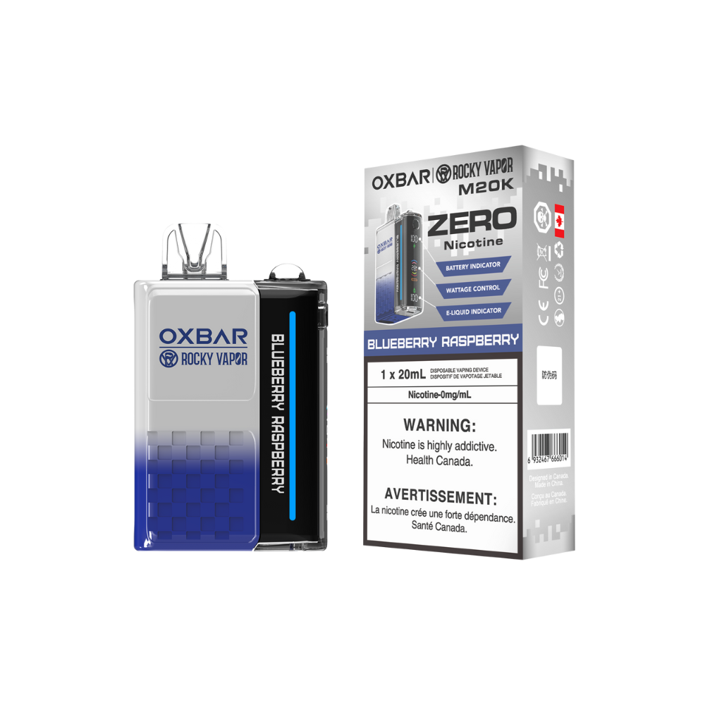 Oxbar Rocky Vapor M20K 20K Puffs Blueberry Raspberry Adjustable Wattage Rechargeable Disposable Vape Zero Nicotine