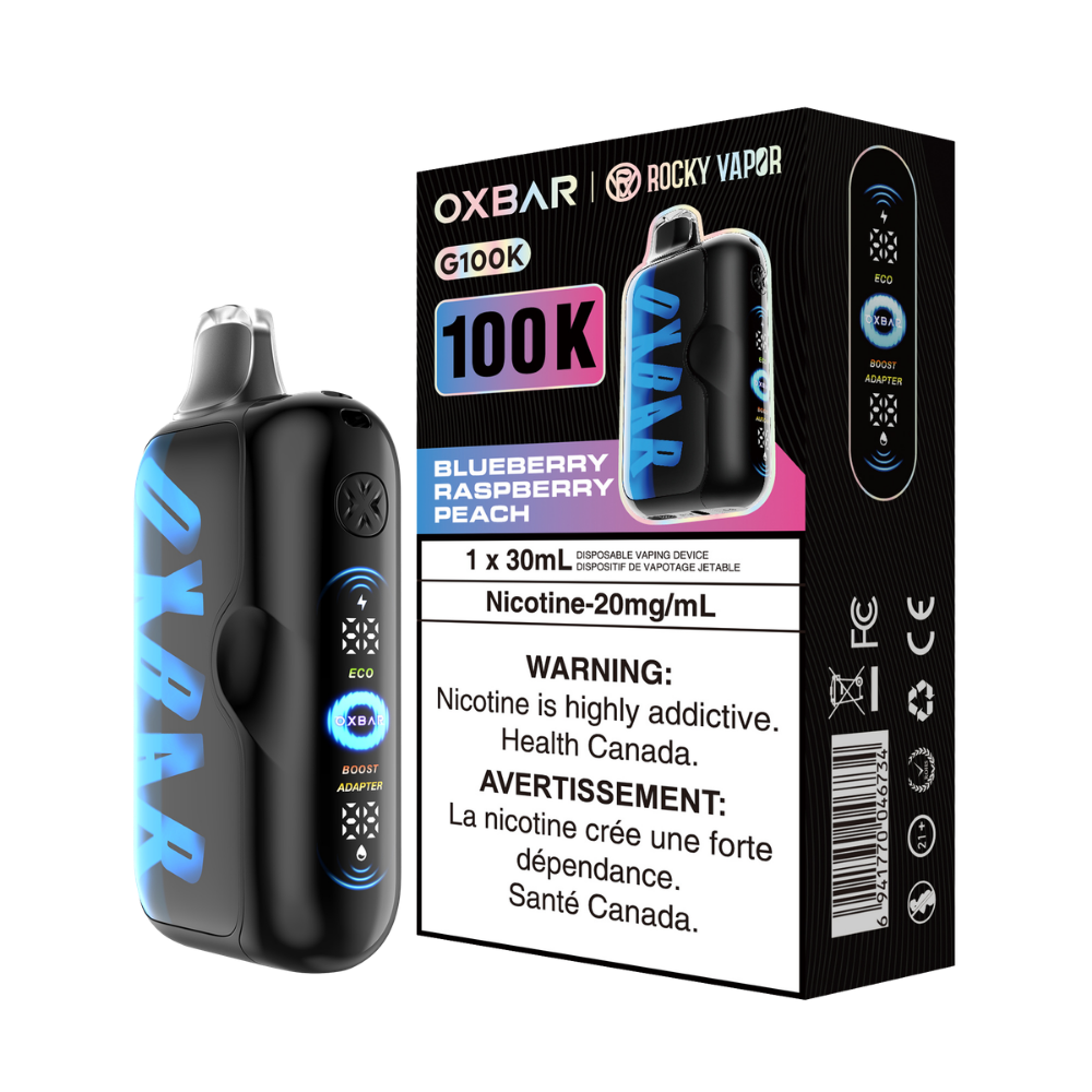 Oxbar Rocky Vapor G100k Myrtille Framboise Pêche Vape Jetable Rechargeable 20Mg