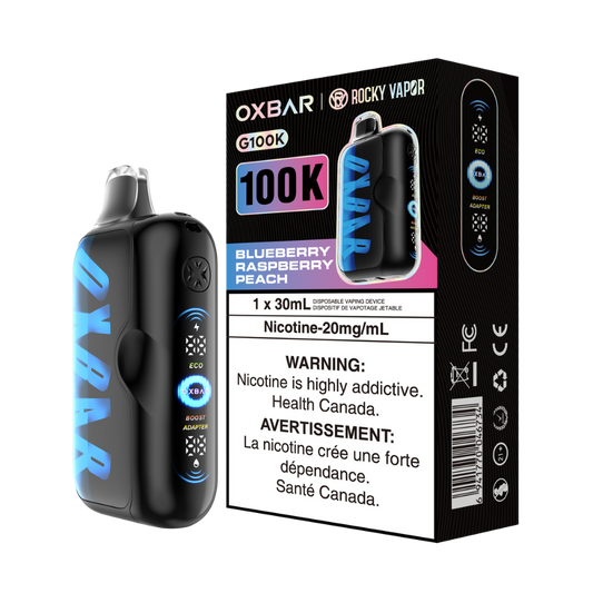 Oxbar Rocky Vapor G100k Blueberry Raspberry Peach Rechargeable Disposable Vape 20Mg