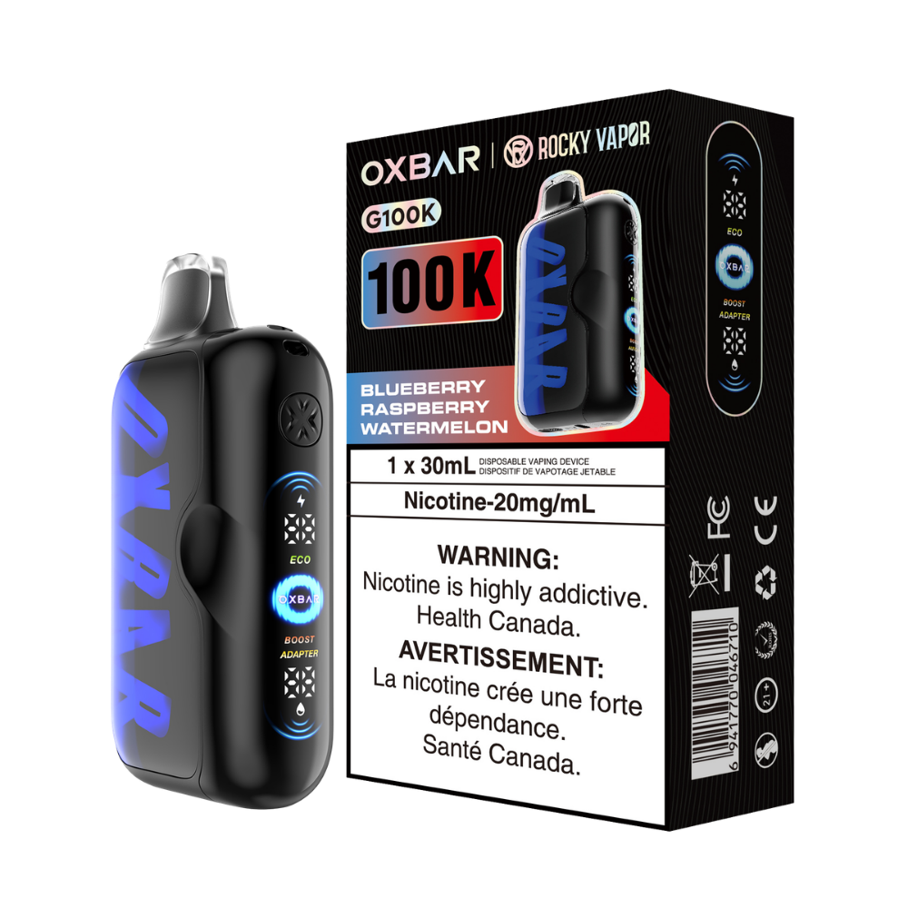 Oxbar Rocky Vapor G100k Blueberry Raspberry Watermelon Rechargeable Disposable Vape 20Mg