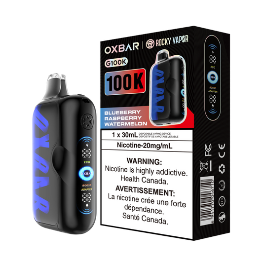 Oxbar Rocky Vapor G100k Blueberry Raspberry Watermelon Rechargeable Disposable Vape 20Mg