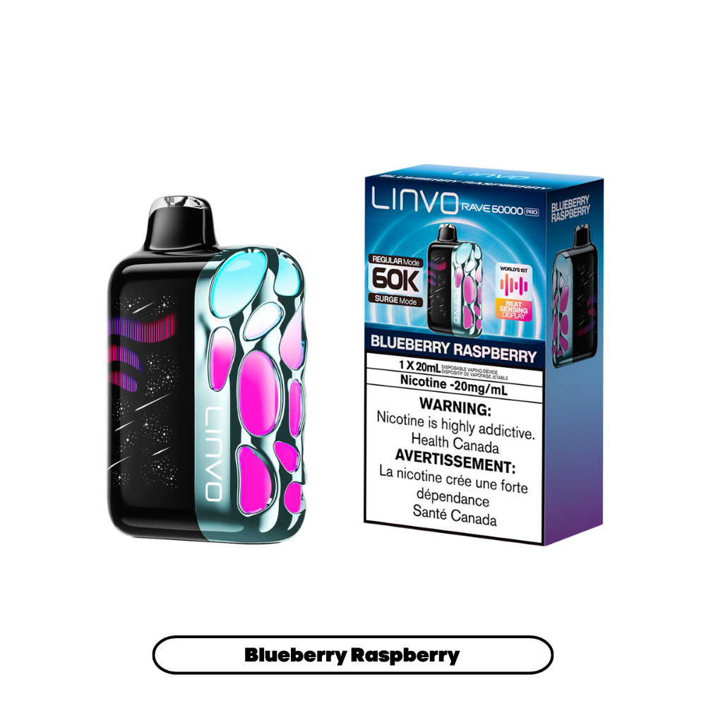 Linvo Rave 60000 bouffées - Vape jetable rechargeable myrtille framboise 20Mg