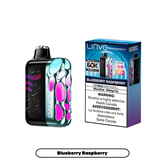 Linvo Rave 60000 bouffées - Vape jetable rechargeable myrtille framboise 20Mg