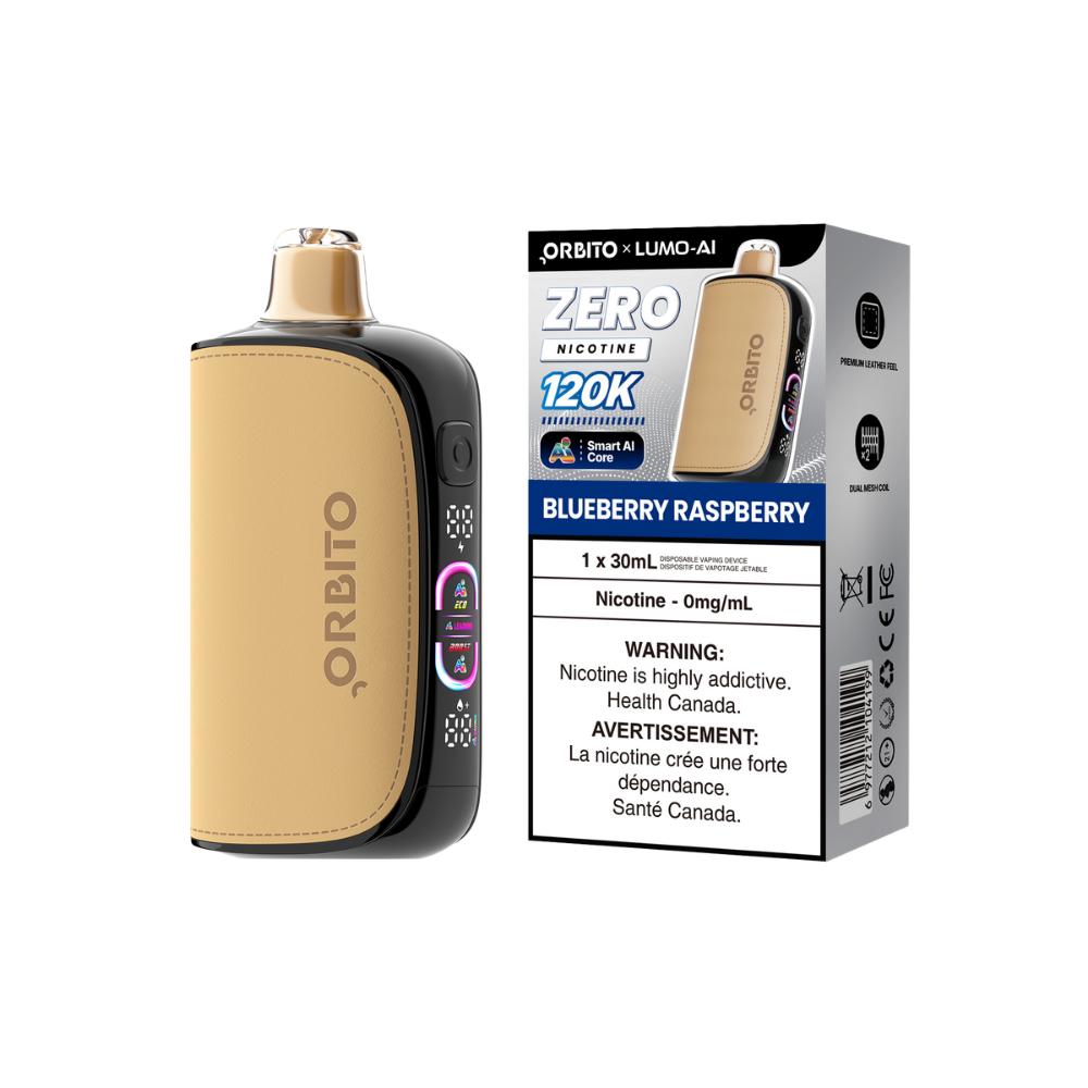 Vape jetable rechargeable Orbito Lumo AI 120k bouffées, myrtille-framboise, 0 mg