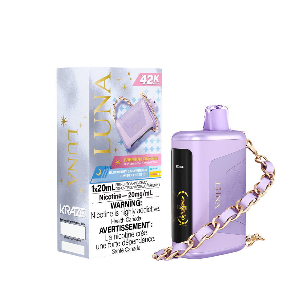 Kraze Luna 42K Puffs Blueberry Strawberry Pomegranate Ice Rechargeable Disposable Vape 20Mg