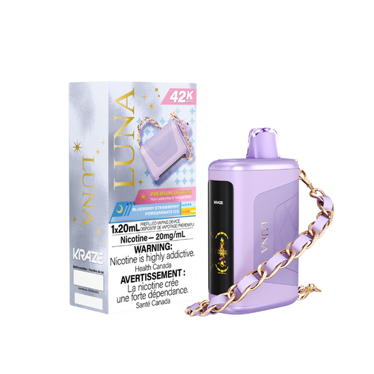 Kraze Luna 42K Puffs Blueberry Strawberry Pomegranate Ice Rechargeable Disposable Vape 20Mg