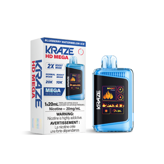 Kraze HD Mega 20K Puffs Blueberry Watermelon Ice Rechargeable Disposable Vape 20Mg