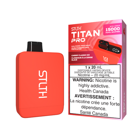 STLTH Titan Pro 15K Puffs Cherry Classic Ice Rechargeable Disposable Vape 20Mg