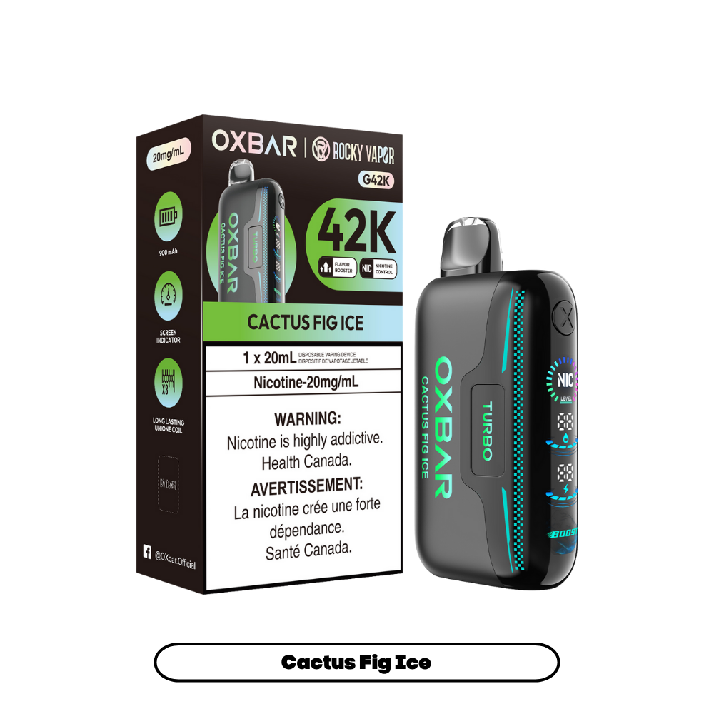 Oxbar Rocky Vapor G42k Mangue Pêche 42K Bouffées Nicotine Ajustable Rechargeable Vape Jetable 20Mg
