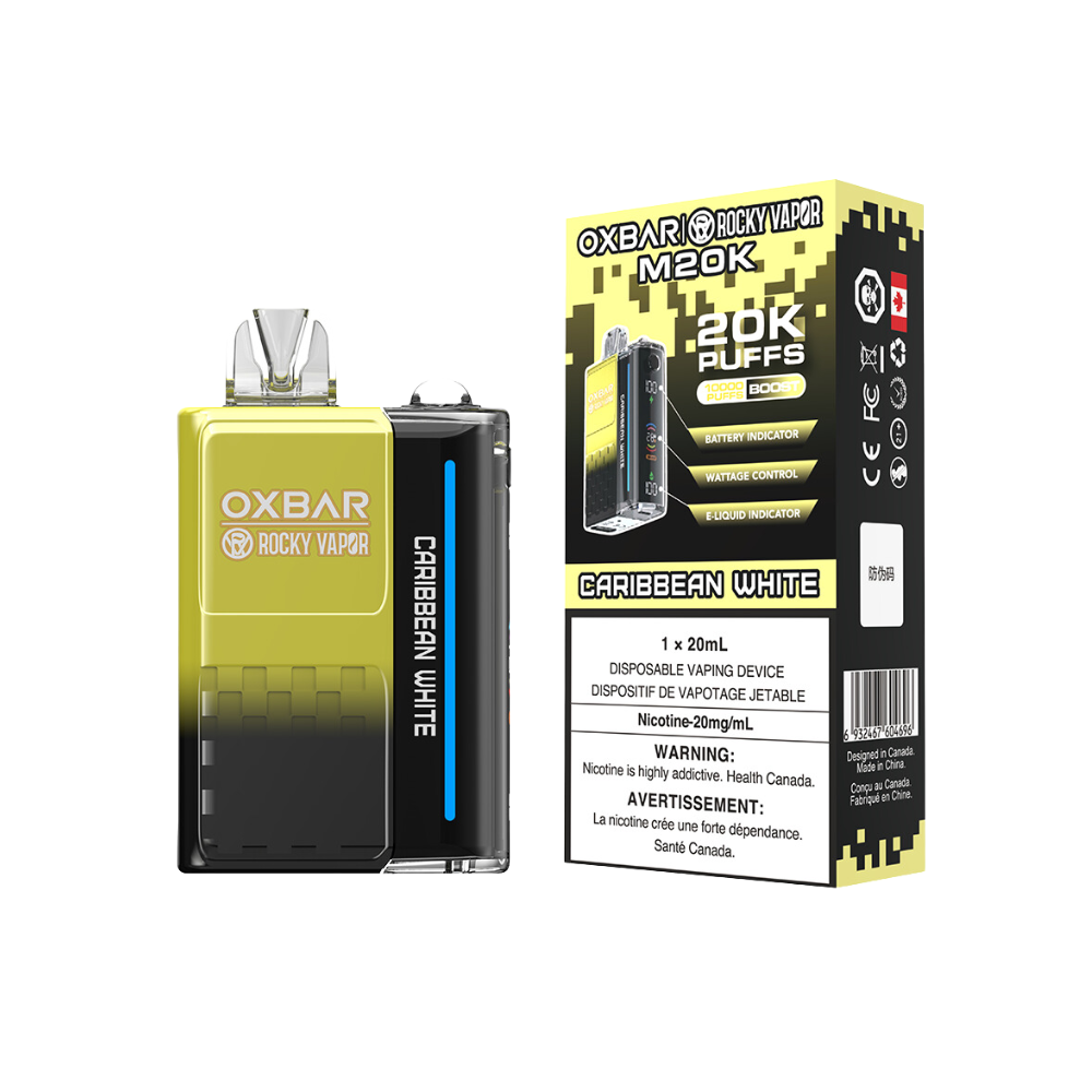 Oxbar Rocky Vapor M20K 20K Puffs Caribbean White Adjustable Wattage Rechargeable Disposable Vape 20Mg