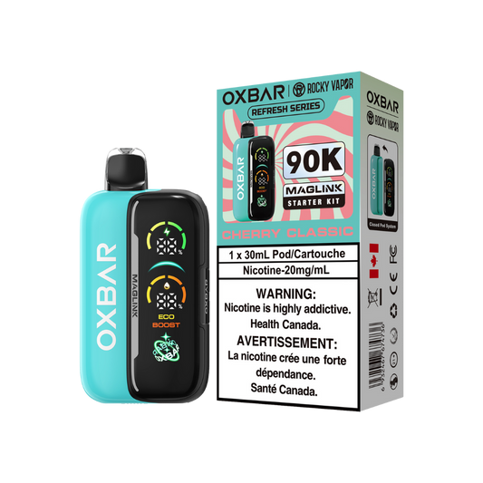 Kit de démarrage Oxbar Rocky Vapor Maglink 90K bouffées - Vape jetable rechargeable / système fermé à pod Cerise Classique 20Mg