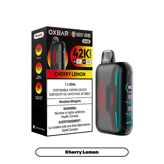 Oxbar Rocky Vapor G42k Cherry Lemon 42K Puffs Adjustable Nicotine Rechargeable Disposable Vape 20Mg