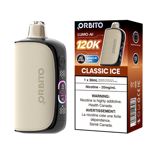 Vape jetable rechargeable Orbito Lumo AI Classic Ice 120k bouffées, 20 mg