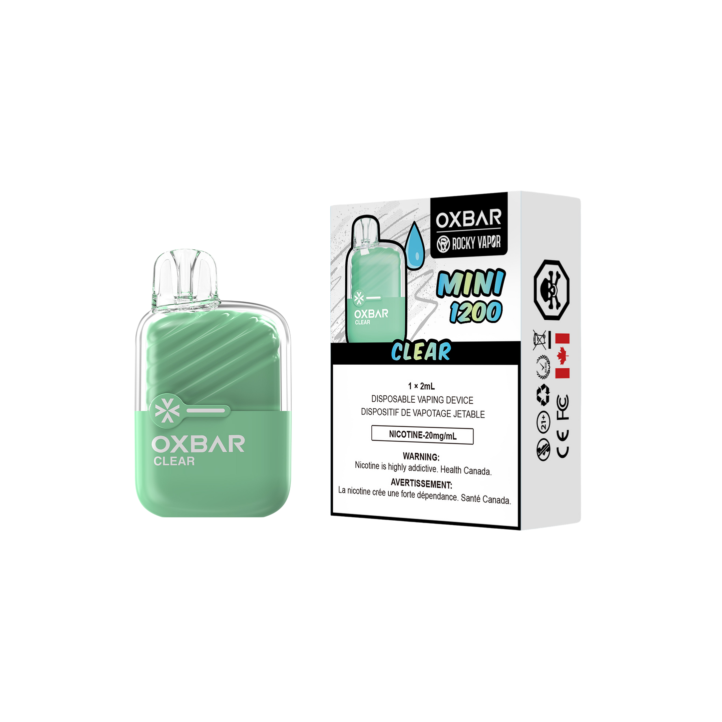 Oxbar Rocky Vapor Mini 1200 Puffs Vape jetable transparente 20 mg