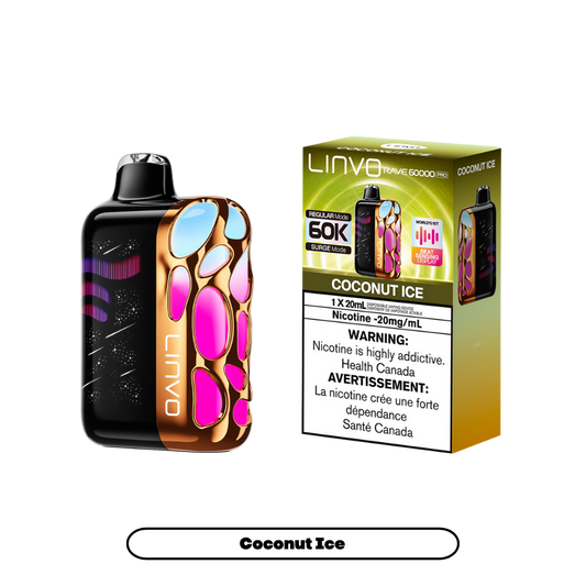 Linvo Rave 60000 Bouffées - Vape Jetable Rechargeable Glace à la Noix de Coco 20Mg