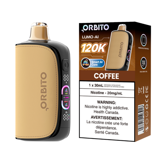 Vape jetable rechargeable Orbito Lumo AI 120 000 bouffées café 20 mg