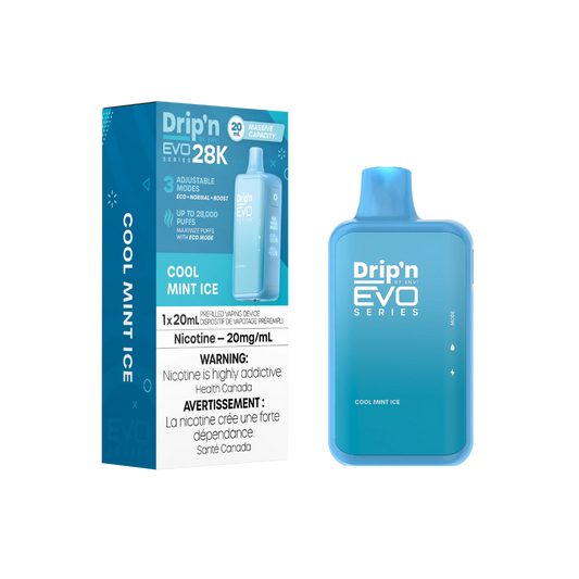 Dripin Evo 28k Puffs Cool Mint Ice Adjustable Wattage Rechargeable Disposable Vape 20Mg