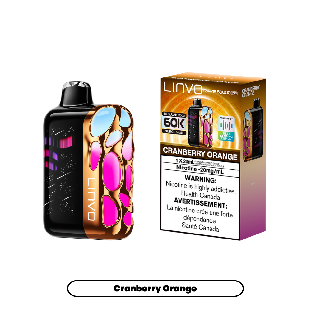 Linvo Rave 60000 Bouffées - Vape Jetable Rechargeable Cranberry Orange 20Mg