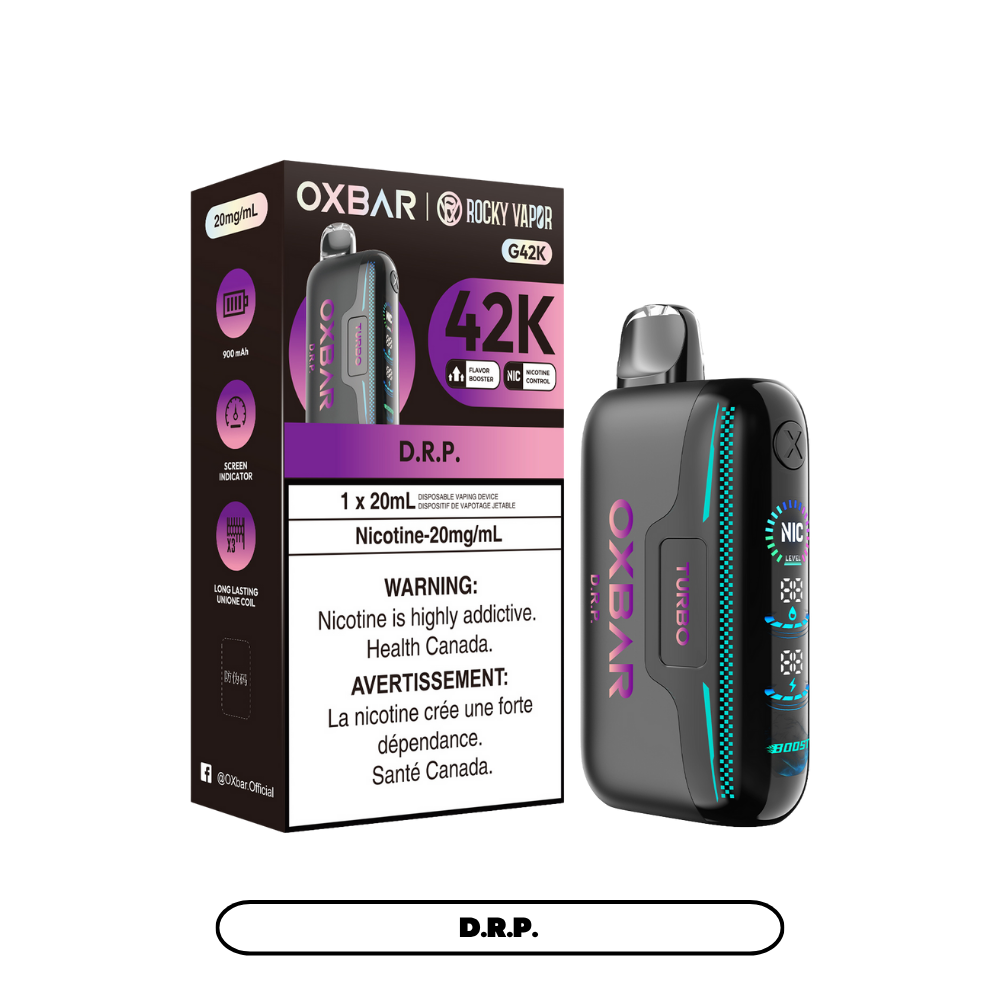 Oxbar Rocky Vapor G42k Mangue Pêche 42K Bouffées Nicotine Ajustable Rechargeable Vape Jetable 20Mg