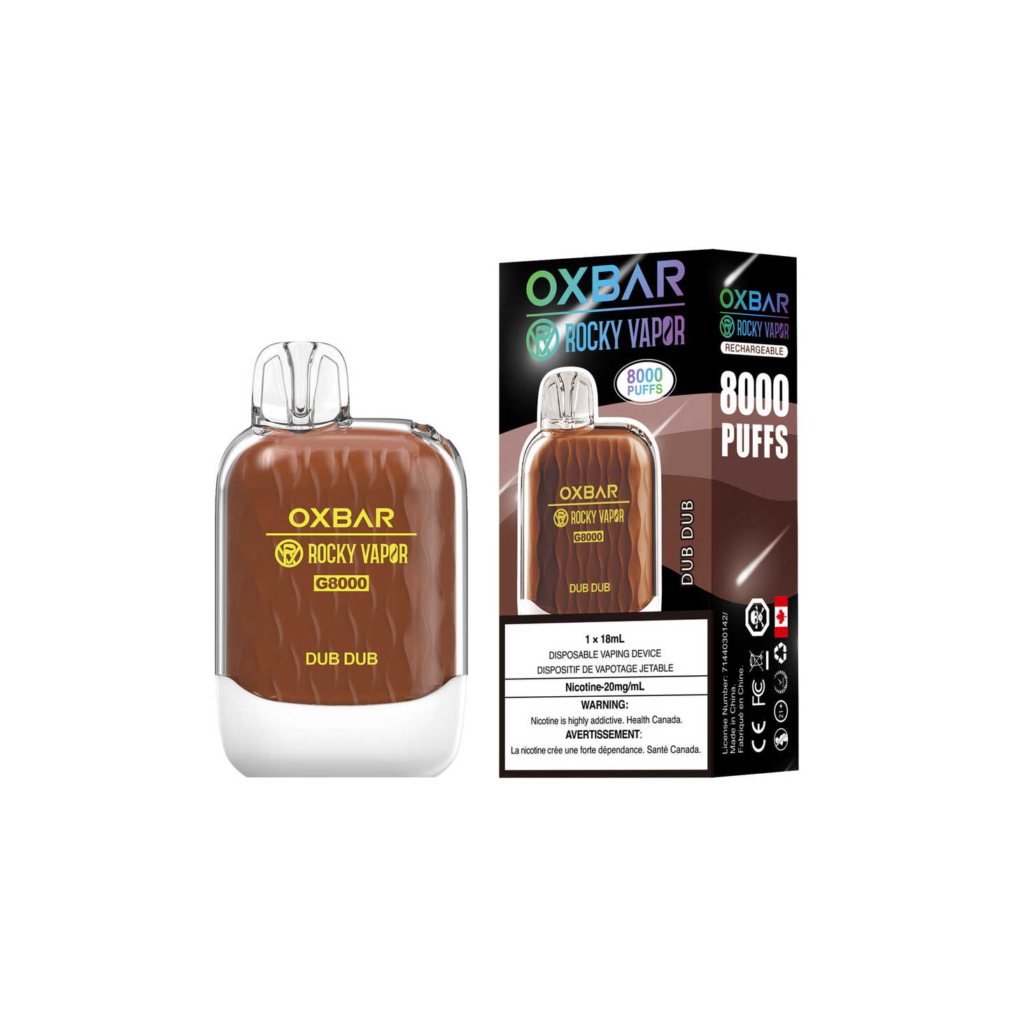 Oxbar Rocky Vapor G 8000 8000 Puffs Dub Dub Vape jetable rechargeable 20 mg