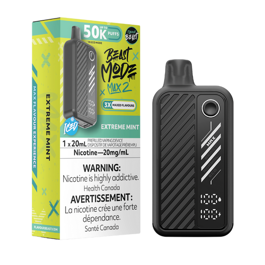 Flavour Beast Mode Max 2 50K bouffées Menthe Extrême Vape Jetable Rechargeable 20Mg