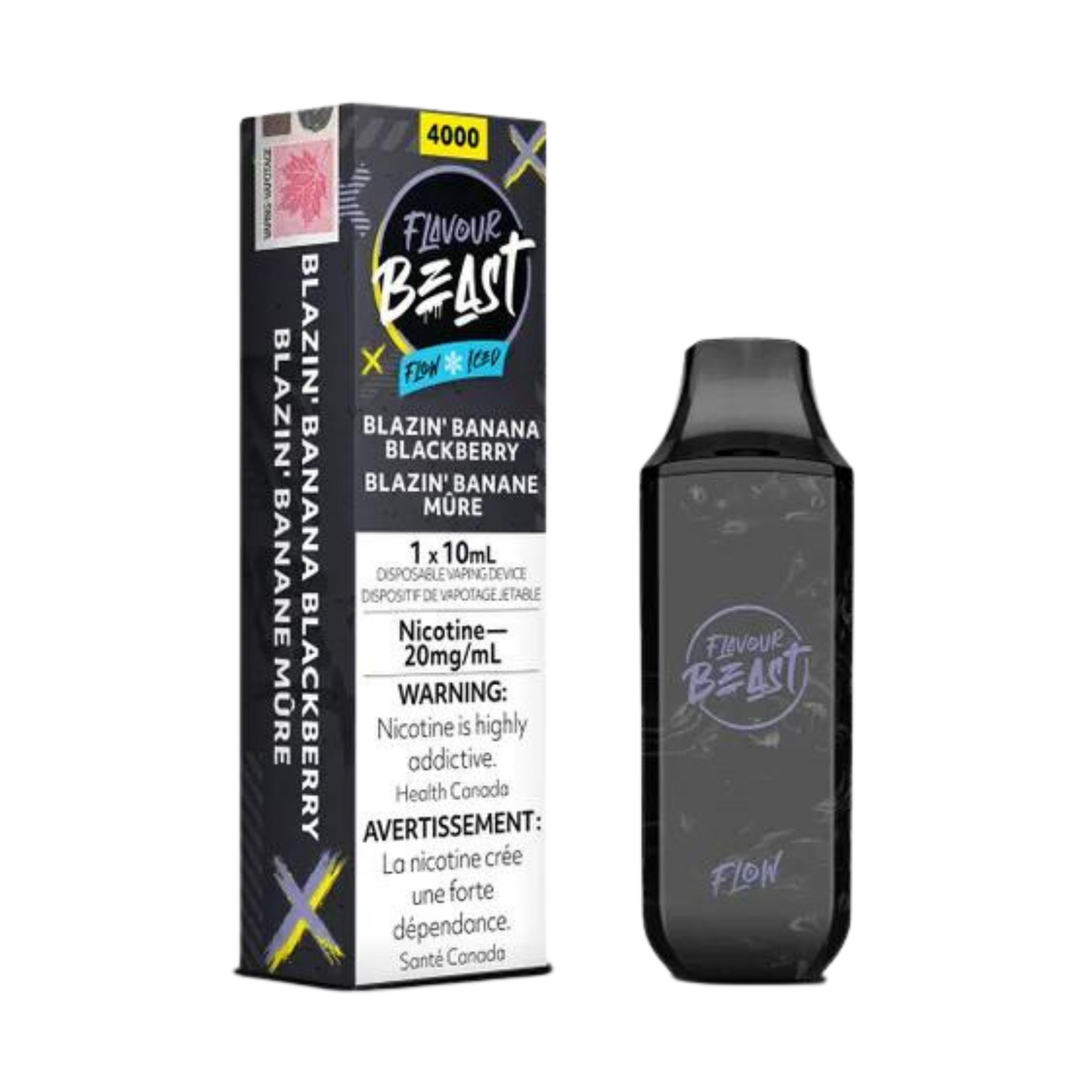 Flavour Beast Flow Iced 4000 Puffs Blazin  Banana Blackberry Rechargeable Disposable Vape 20Mg