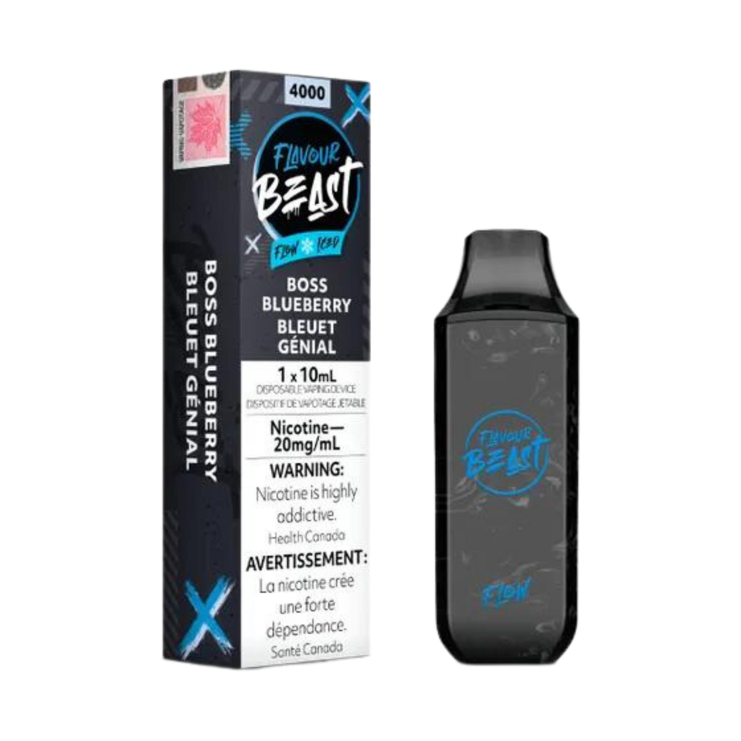 Saveur Beast Flow Iced 4000 Puffs Boss Blueberry Vape jetable rechargeable 20 mg