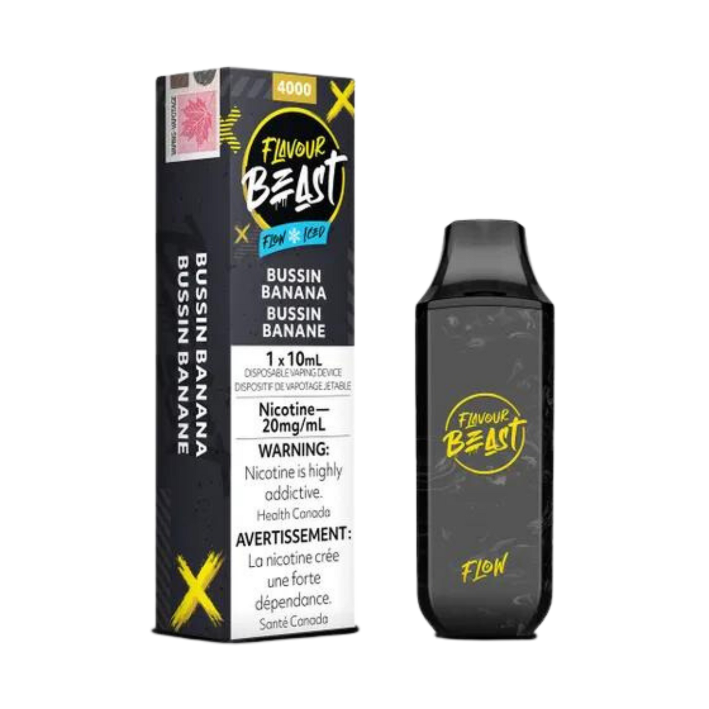 Saveur Beast Flow Iced 4000 Puffs Bussin Banana Vape jetable rechargeable 20 mg