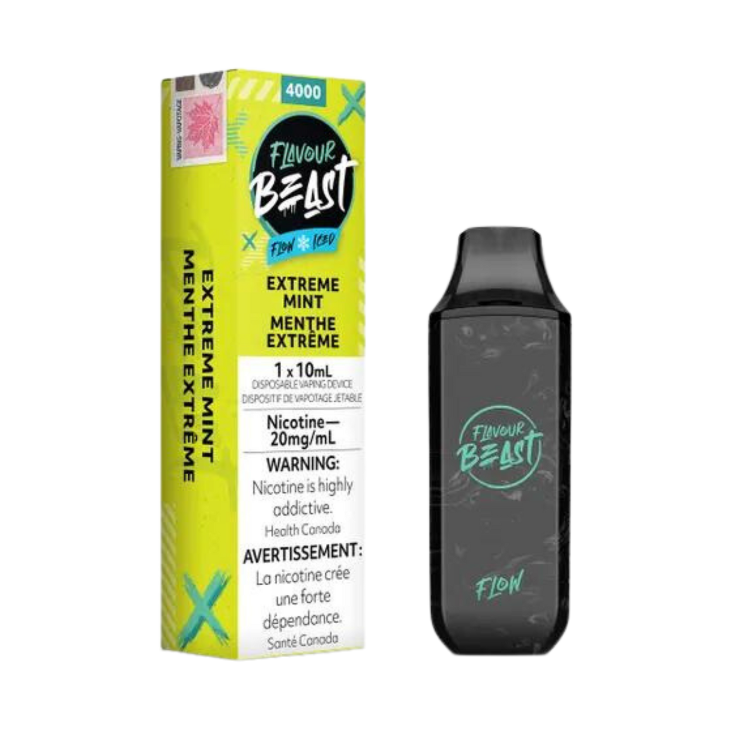 Flavour Beast Flow Iced 4000 Puffs Extreme Mint Vape jetable rechargeable 20 mg