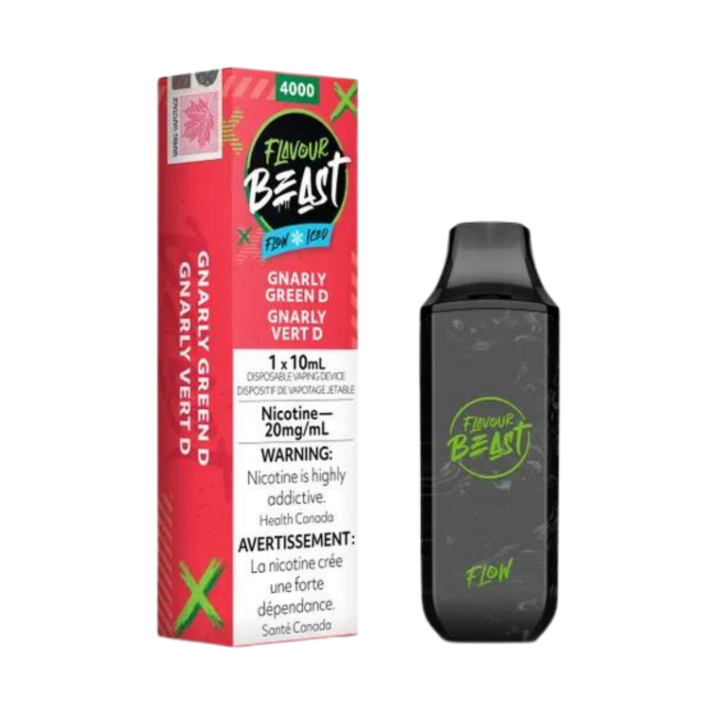 Saveur Beast Flow Iced 4000 Puffs Gnarly Green D Vape jetable rechargeable 20 mg