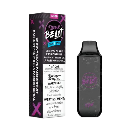 Flavour Beast Flow Iced 4000 Puffs Groovy Grape Passionfruit Vape jetable rechargeable 20 mg