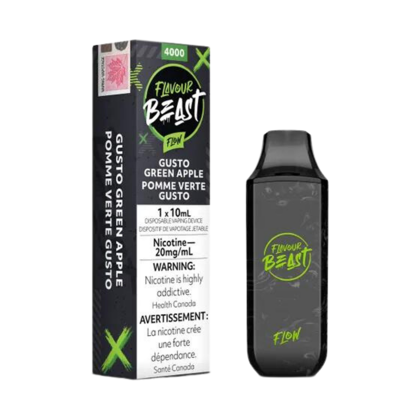 Flavour Beast Flow Iced  4000 Puffs  Gusto Green Apple  Rechargeable Disposable Vape  20Mg