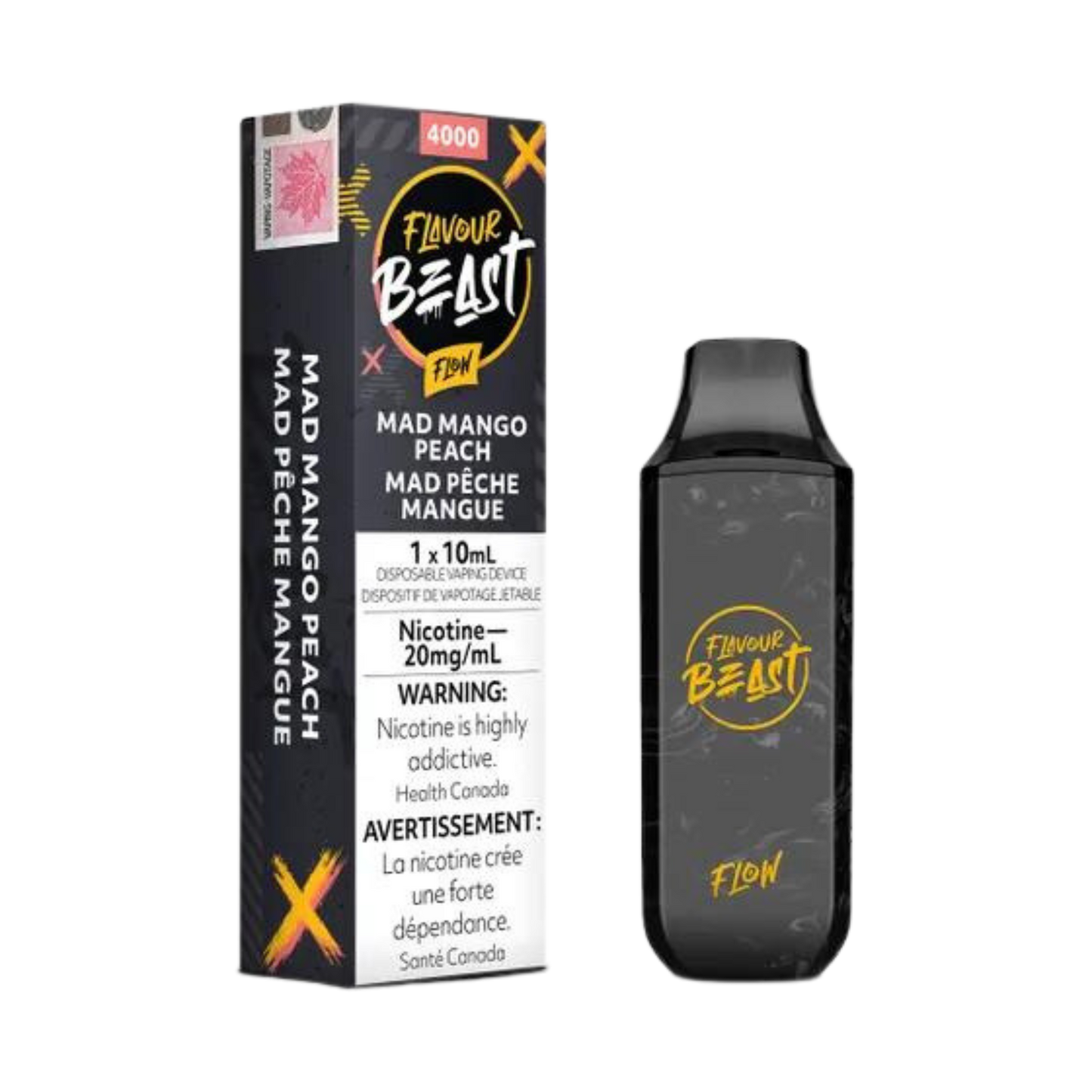 Saveur Beast Flow Iced 4000 Puffs Mad Mango Peach Vape jetable rechargeable 20 mg