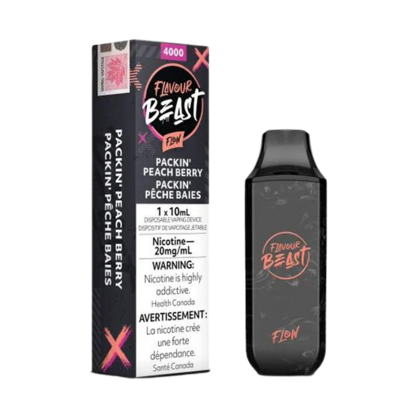 Flavour Beast Flow Iced 4000 Puffs Packin' Peach Berry Vape jetable rechargeable 20 mg