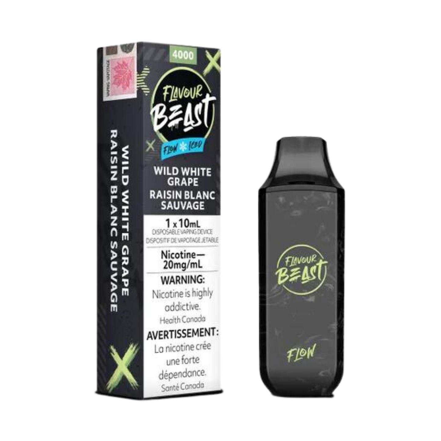 Flavour Beast Flow Iced  4000 Puffs  Wild White Grape  Rechargeable Disposable Vape 20Mg