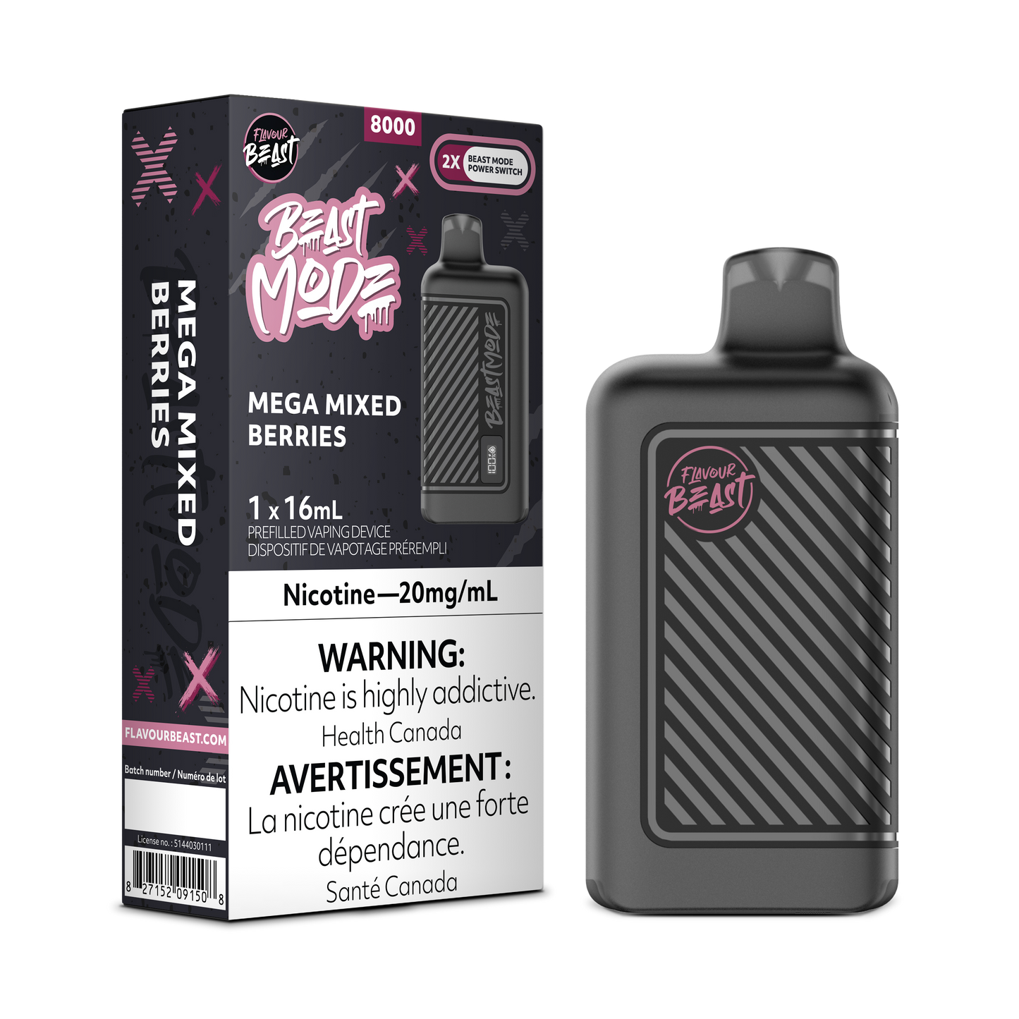 Flavour Beast 8k Beast Mode Mega Mixed Berries Rechargeable Disposable Vape 20Mg