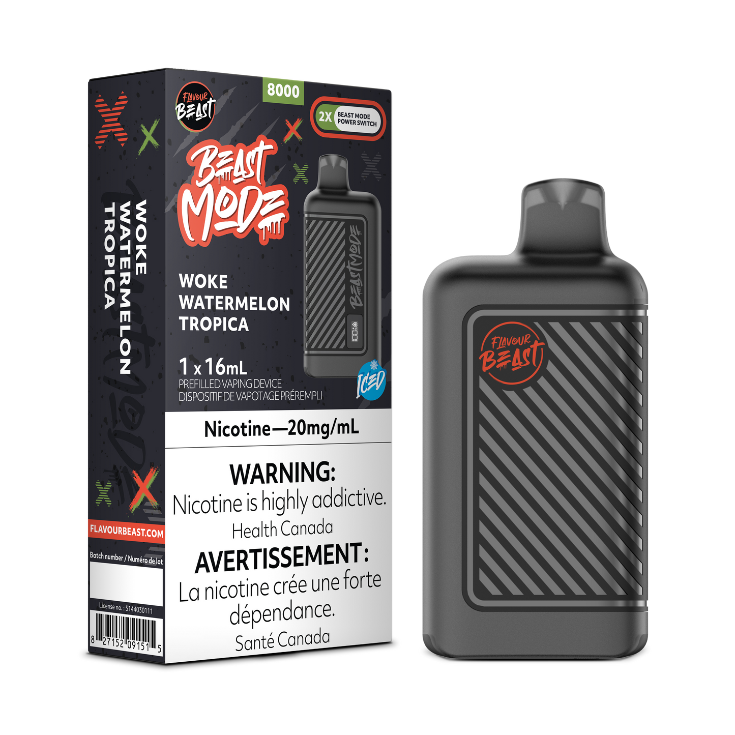 Flavour Beast 8k Beast Mode Woke Watermelon Tropica Disposable Vape 20Mg