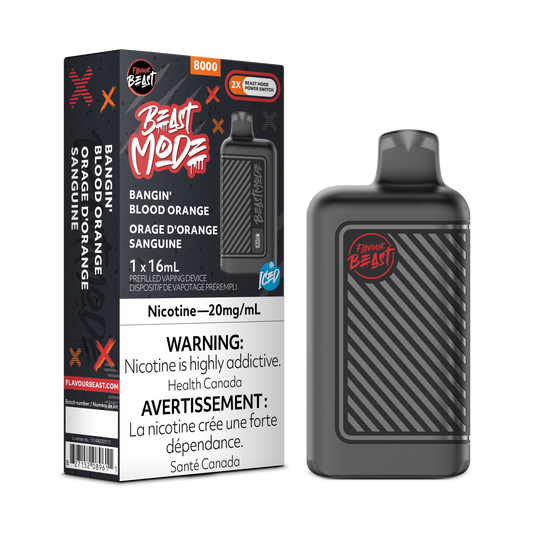 Flavour Beast 8k Beast Mode 8000 Puffs Bangin Blood Orange  Adjustable Wattage  Rechargeable Disposable Vape 20Mg