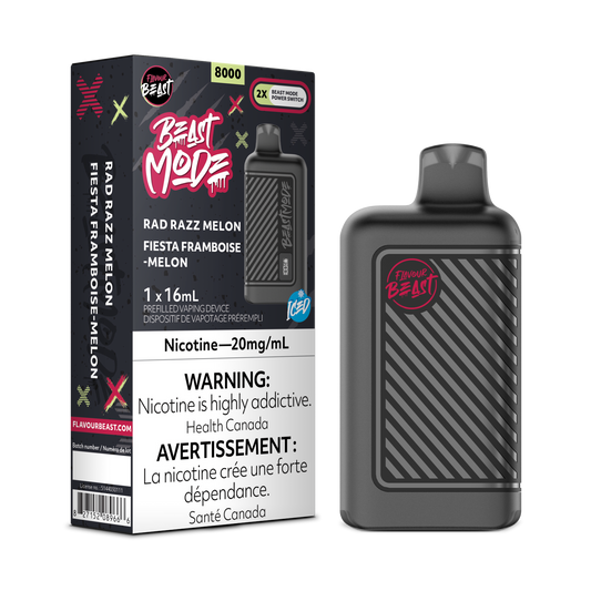 Flavour Beast 8k Beast Mode 8000 Puffs Rad Razz Melon Adjustable Wattage Rechargeable Disposable Vape 20Mg