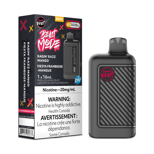 Flavour Beast 8k Beast Mode Ragin Razz Mango Rechargeable Disposable Vape 20Mg